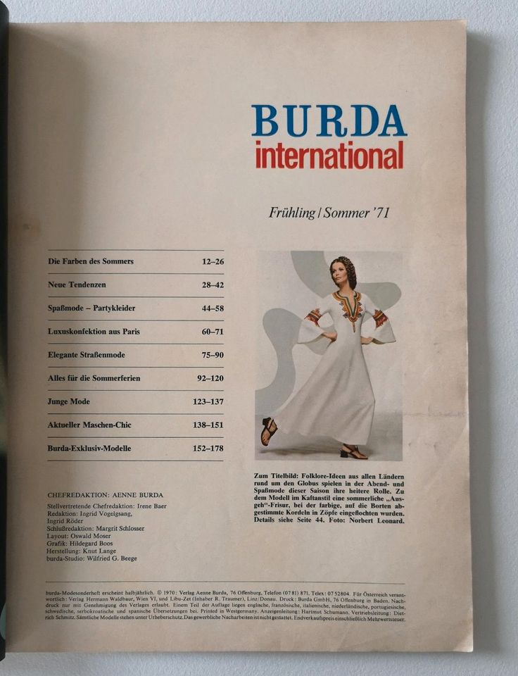 Burda Heft International Folge 36 Frühling-Sommer 1971 in Westerstetten
