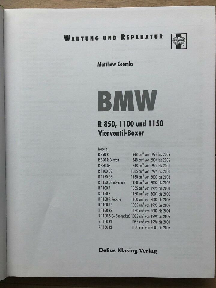 BMW R 850 1100 1150 Vierventil-Boxer Wartung und Reparatur in Rosengarten