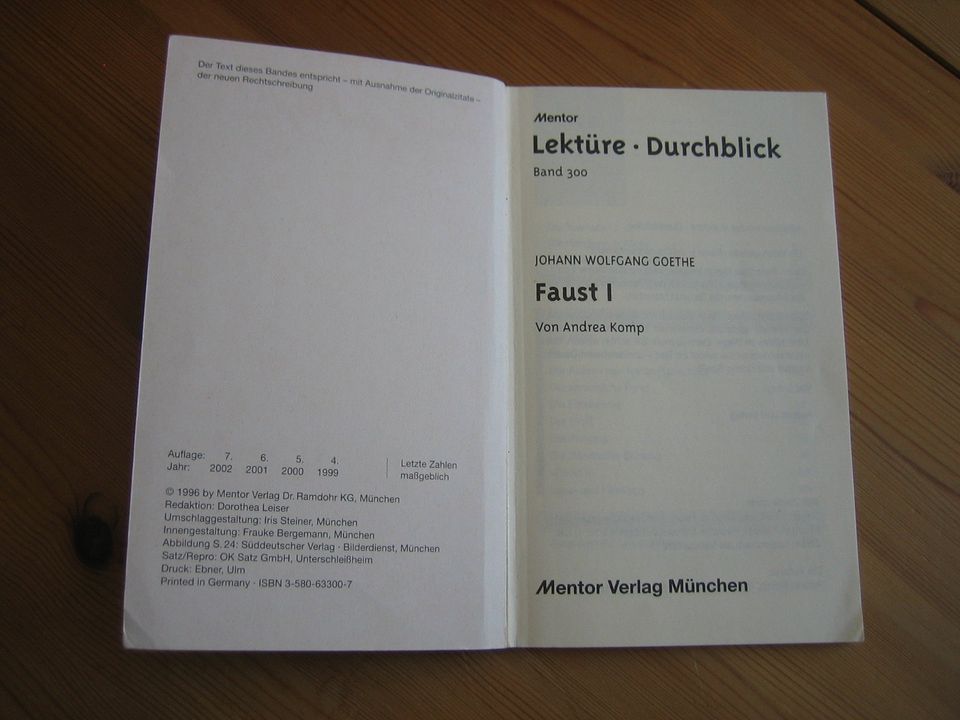 Mentor Lektüre Durchblick "Faust I" Johann Wolfgang Goethe in Neu-Anspach