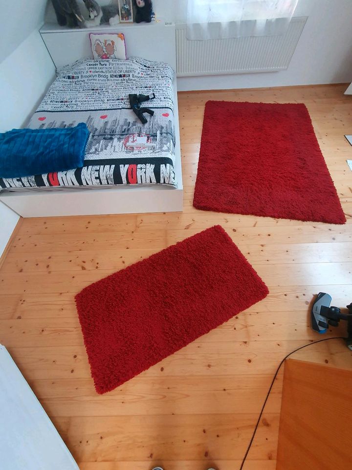 Wohnzimmer Hochflor Teppich Set Farbe Rot,  70 x 130/  140 x 200 in Jengen