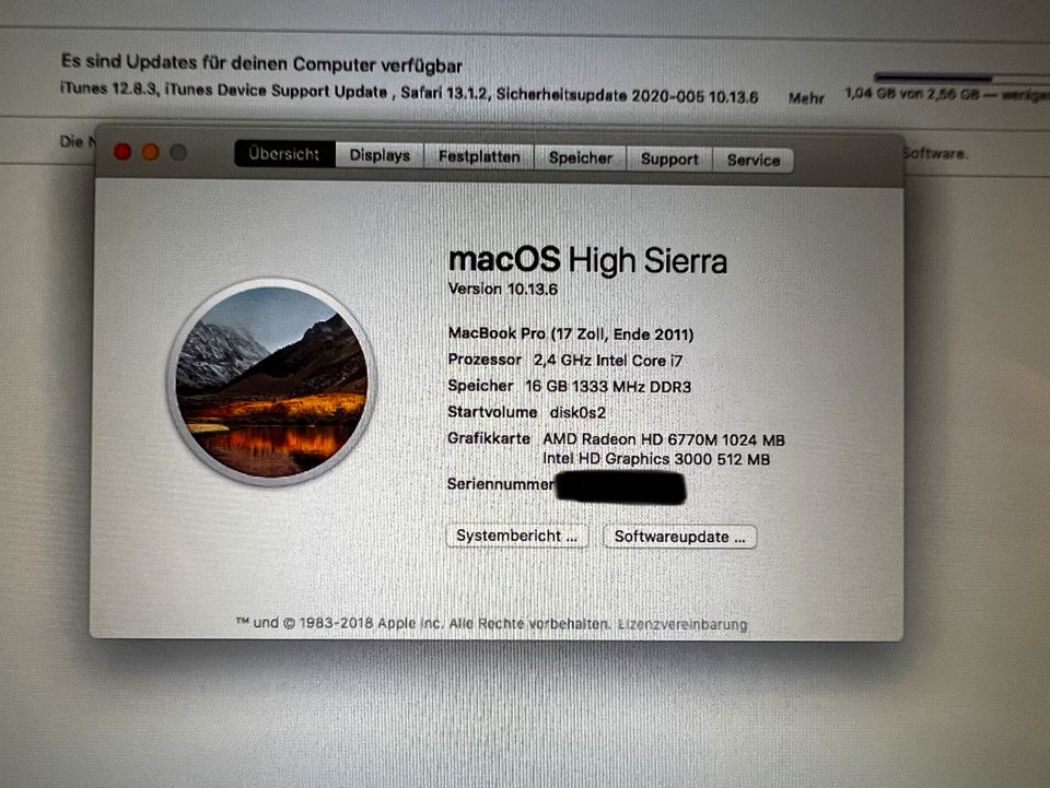 MacBook Pro 17” ende 2011 500gb SSD 16gb RAM OVP in Maintal