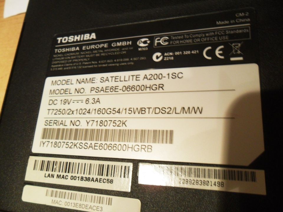 Laptop Toshiba Satelite A200-1SC Modell PSAE6E-06600HGR komplett in Castrop-Rauxel