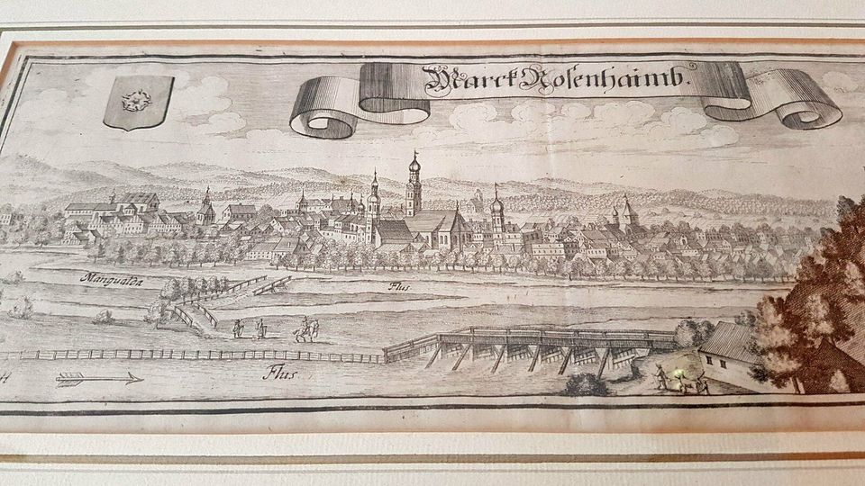 Kupferstich v. 1726 Rosenheim Bayern antik Kunst Grafik Stadt Alp in Nürnberg (Mittelfr)