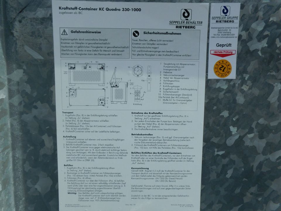 Rietberg Tankstelle Kraftstoff Container Behälter Quadro IBC 1000 in Wagenfeld