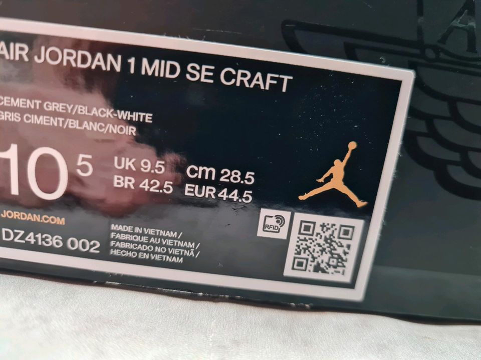 NEU|Nike Air Jordan 1 Mid SE Craft|Cement Grey/Black-White|44,5 in Frechen
