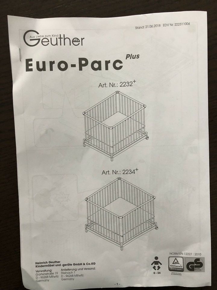 Geuther Laufstall Euro Parc Plus mit Zubehör in Knittlingen