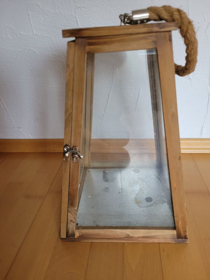 Große Glas Laterne Holz shabby maritim Windlicht 34cm in Mahlberg