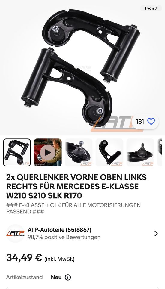 Querlenker vorne oben für Mercedes CLK W202 E-Klasse W210 S210 SL in Bad Karlshafen