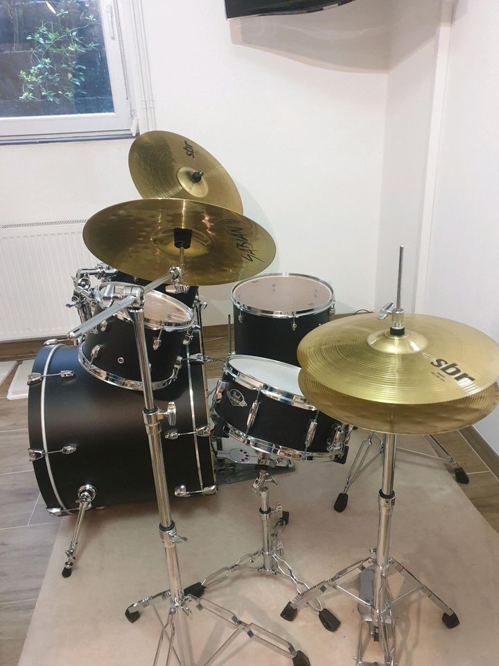 Pearl Export Bundle Satin Shadow Black Schlagzeug mit Drumhocker in Trittau