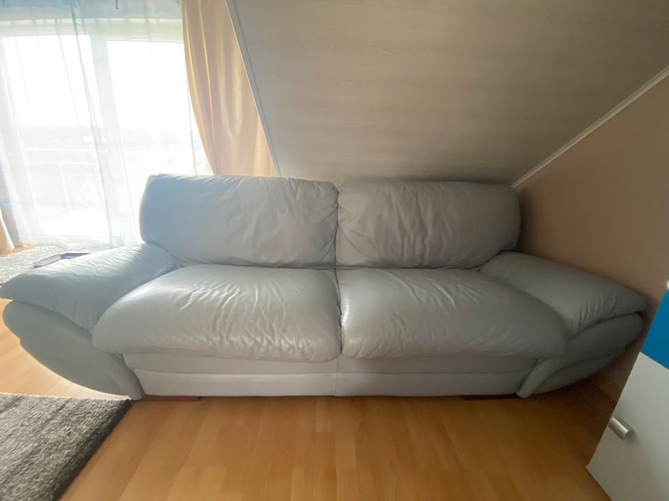 Echt Leder Couch Sofa Ledergarnitur Hellblau in Leimen