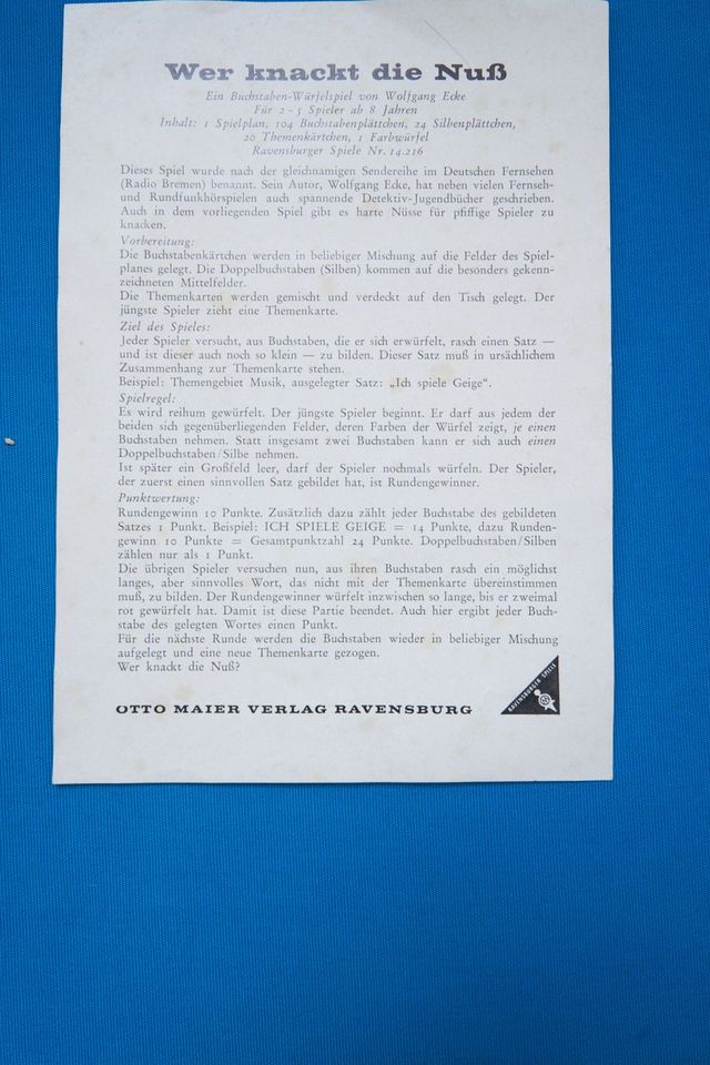 Wer knackt die Nuss vom Otto Maier Verlag Ravensburg von 1967 in Stuttgart