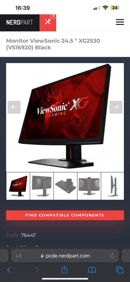 ViewSonic XG2530 240Hz 1ms 1080p FreeSync Premium Gaming Monitor in Rottweil