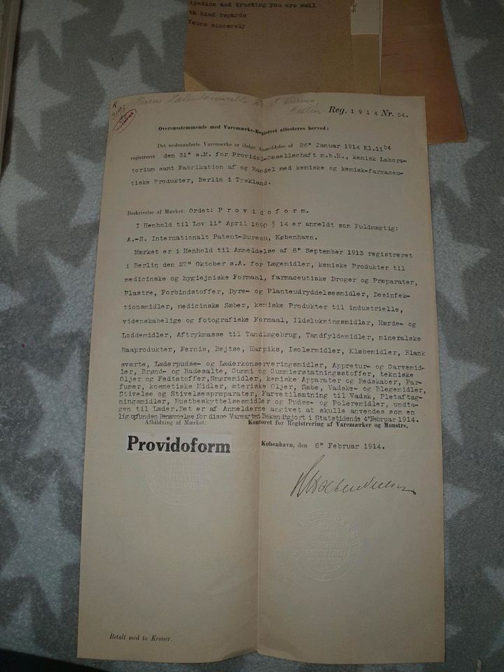 1914: Patent Anmeldung Providol Gmbh Berlin in Kolbermoor