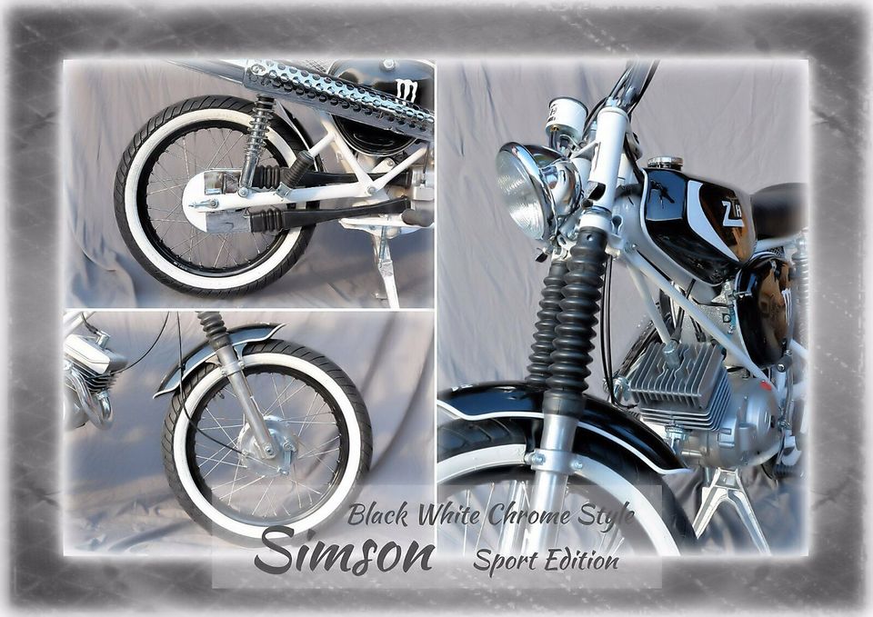 Simson S51 - NEUAUFBAU - Sport Edition - Black White Chrome Style in Wiehe