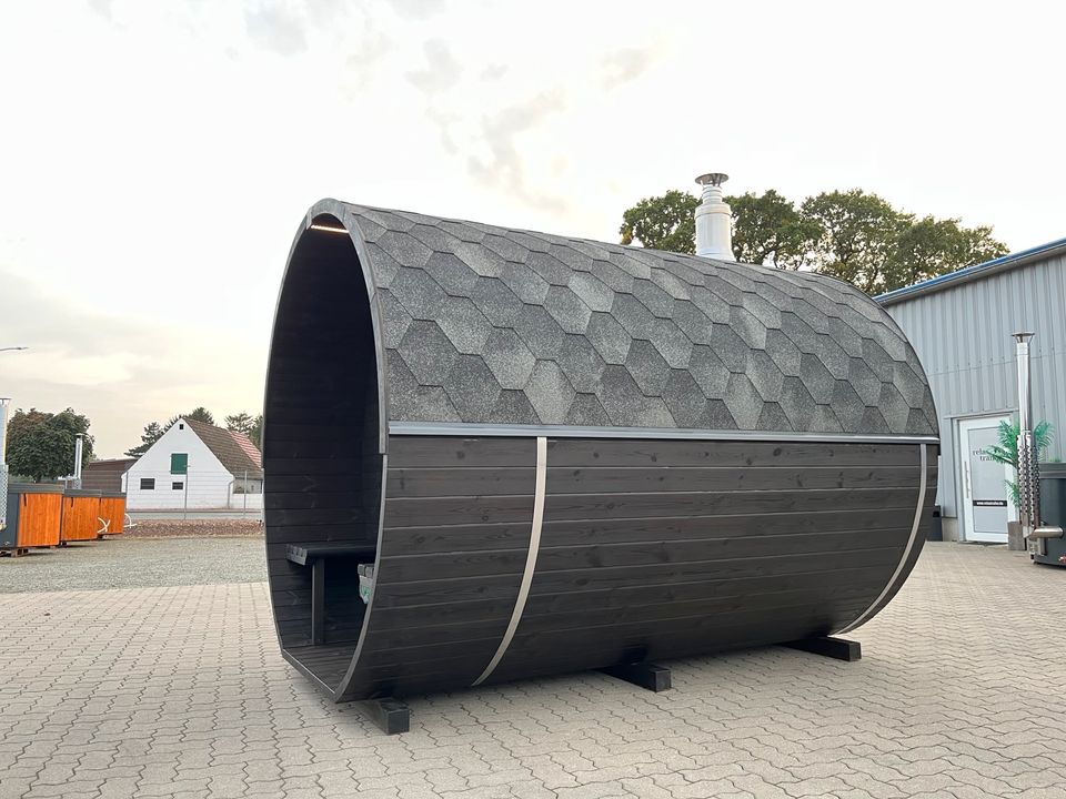 Fasssauna LUX 3x2.35m BimSchV2 Gartensauna Fass Sauna Thermoholz in Stuhr