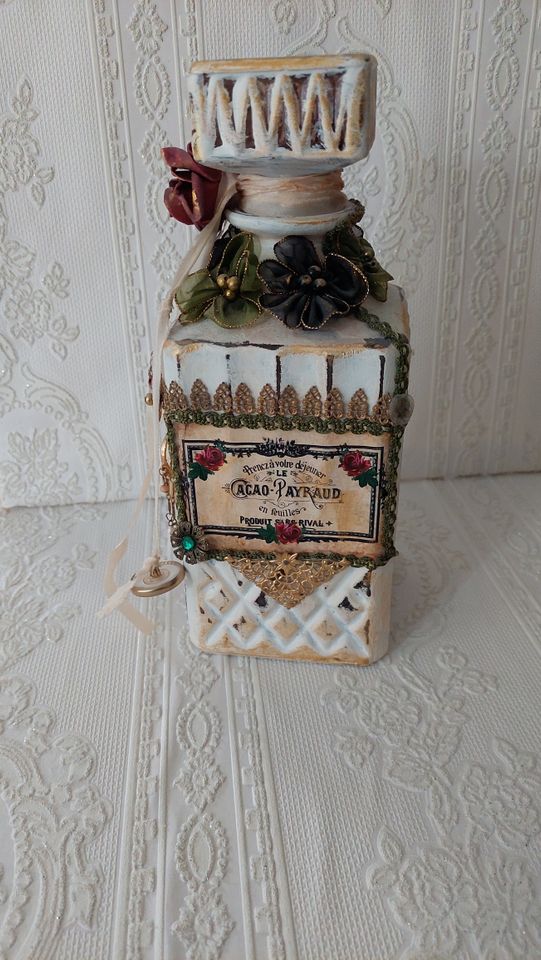 Shabby Chic Deko Flasche Karaffe grün Handarbeit TOP in Recklinghausen