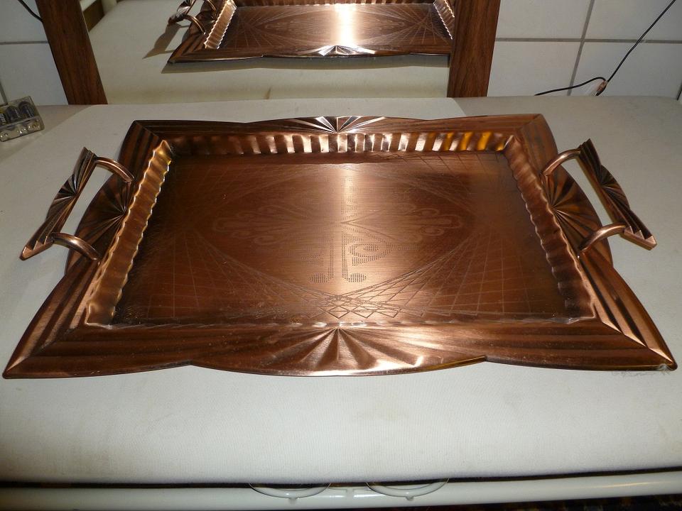 Tablett Serviertablett Kupfer Silber Bronz Spiegelglas Metall in Geislingen an der Steige