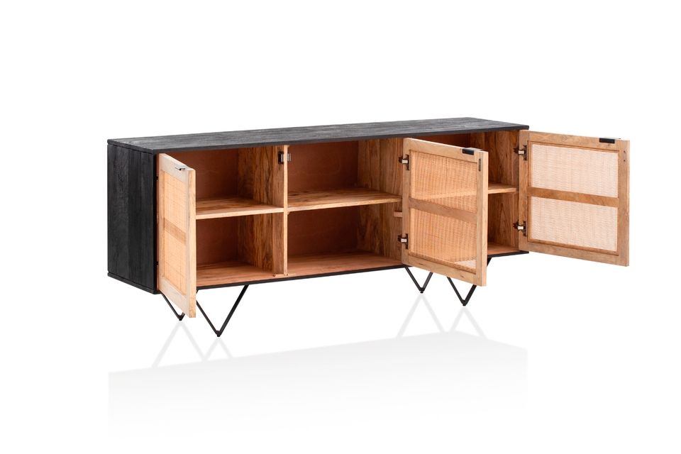 Wohnling Sideboard Massivholz Rattan Anrichte Kommode in Melle