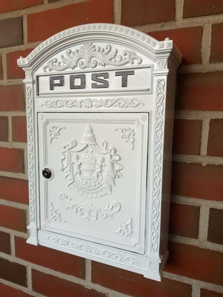 Nostalgischer Briefkasten "Post" Alu-Guss weiß Postkasten *NEU* in Minden