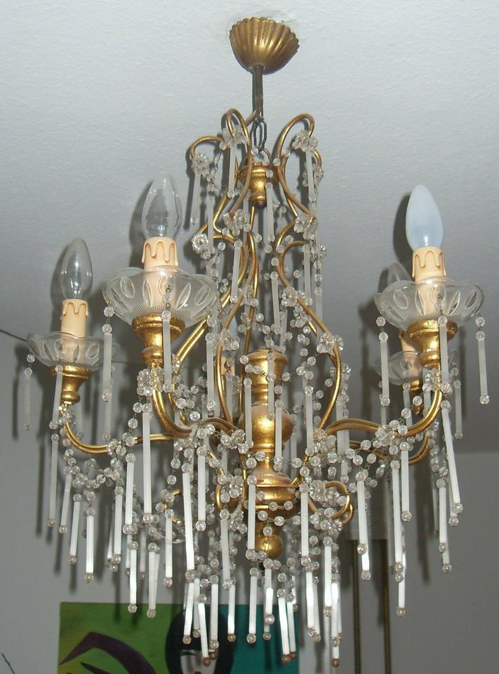 MURANO Kronleuchter, goldfarbig, 5 flammig, gebraucht in Bad Schönborn