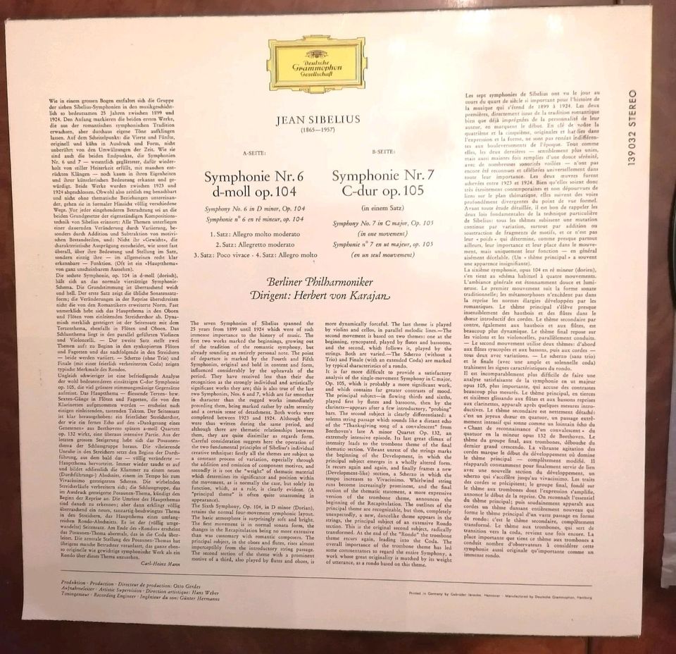 Berliner Philharmoniker Jean Sibelus, Karajan LP Vinyl Platte in Parkstetten