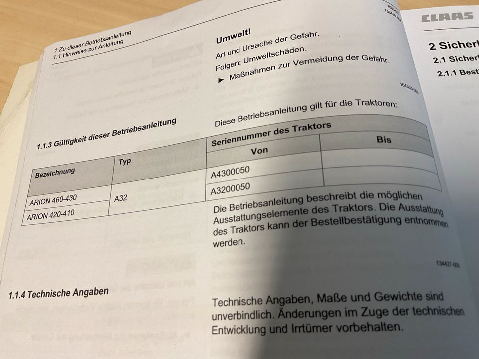 Gebrauchte Betriebsanleitung für Claas Arion 410-460 in Steinau an der Straße