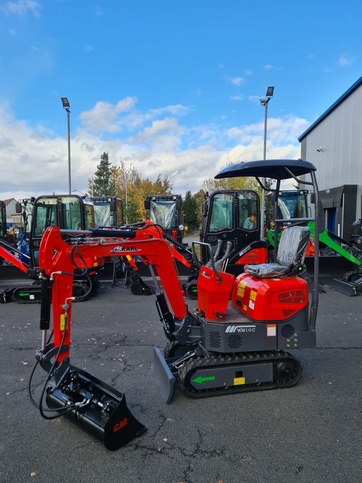 Bagger mit GRATIS Schaufelpaket, 1t Minibagger, VORFÜHRGERÄT, KARL WM10 C, Microbagger mit Knickarm, SOFORT VERFÜGBAR in Oberthulba