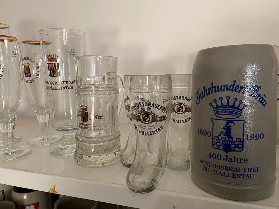 Schlossbrauerei Au Hallertau Glas Krug Maßkrüg in Aiglsbach