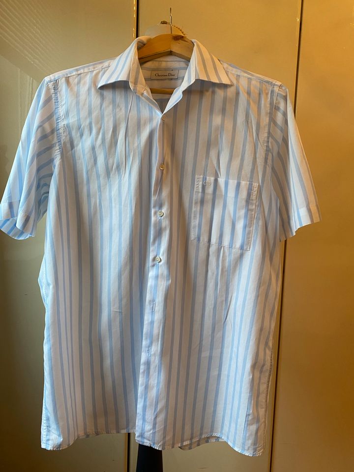 Christian Dior Herren Hemd kurzärmlig gestreift blau weiß 41/ L T in Neuss