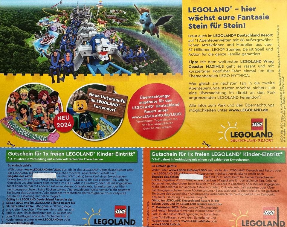 2x Legoland Gutschein für 1 Kind freier Eintritt in Günzburg 2024 in Kirchheim unter Teck