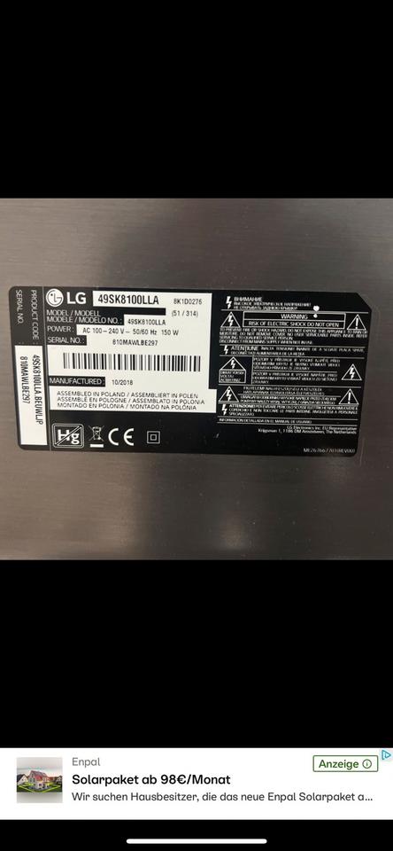 LG Fernseher 49SK8100LLA – gebraucht, mit Fehler (hackt), 49 Zoll in Hamburg