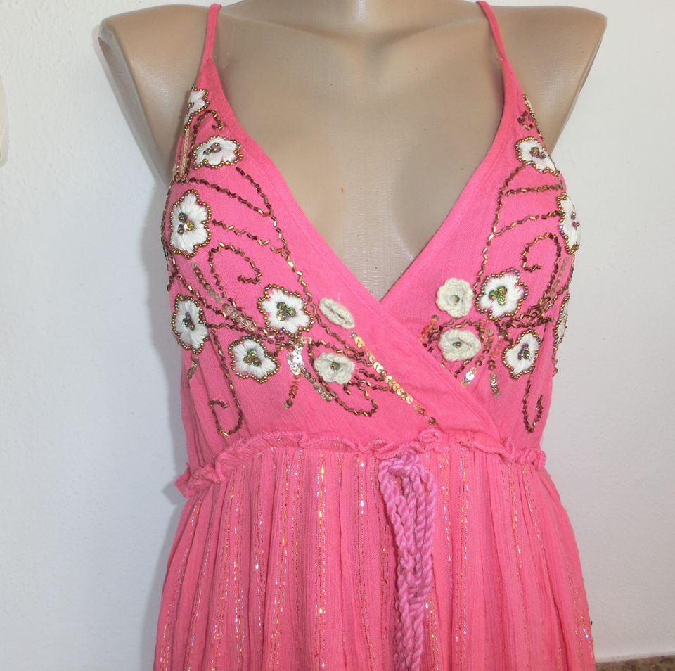 Sumitra Ibiza Look Maxikleid Neckholder Pink Bestickt 36-40 in Kirchheim unter Teck