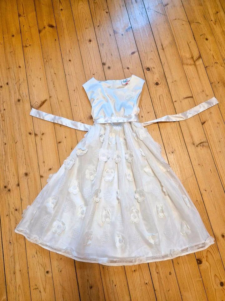 Kleid 128 festlich weiß Kommunion Taufe Hochzeit Blumenmädchen in Au