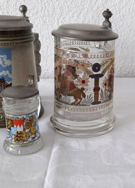 2 Glas-Krüge mit Zinndeckel in Piesport