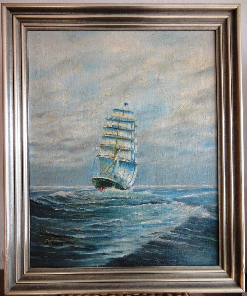 Ölgemälde Segelschiff auf hoher See, Original von N. Kaufer in Langenfeld