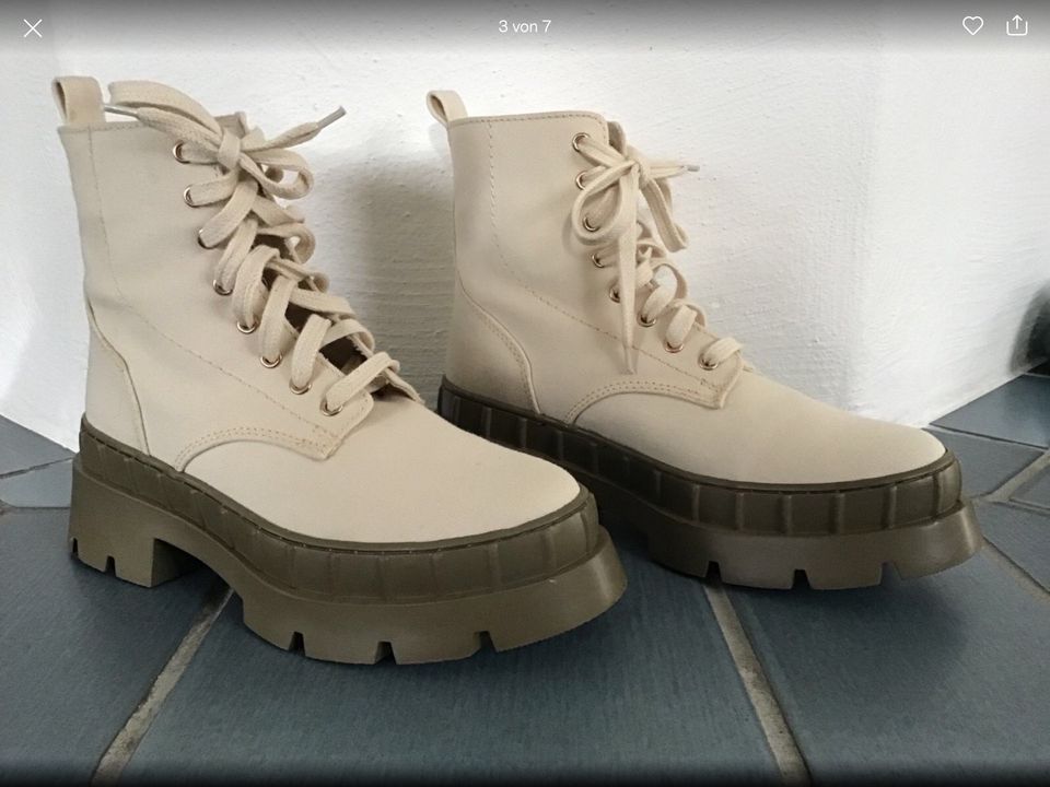 Schuhe Plateau Schnürboots Boots beige 38 NEU in Reichling