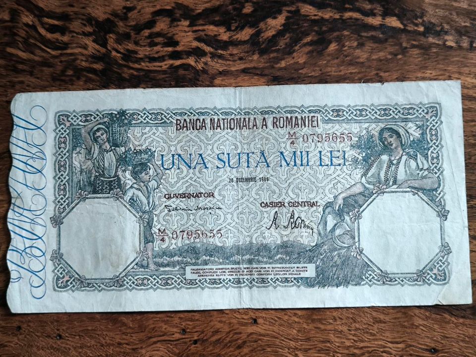 Banknote Geldschein Rumänien 100000 lei 1946 - gebraucht in Schmelz