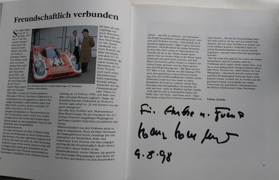 Autogramme Hans Herrmann im Buch 'Ein Leben für den Rennsport ' in Weil der Stadt