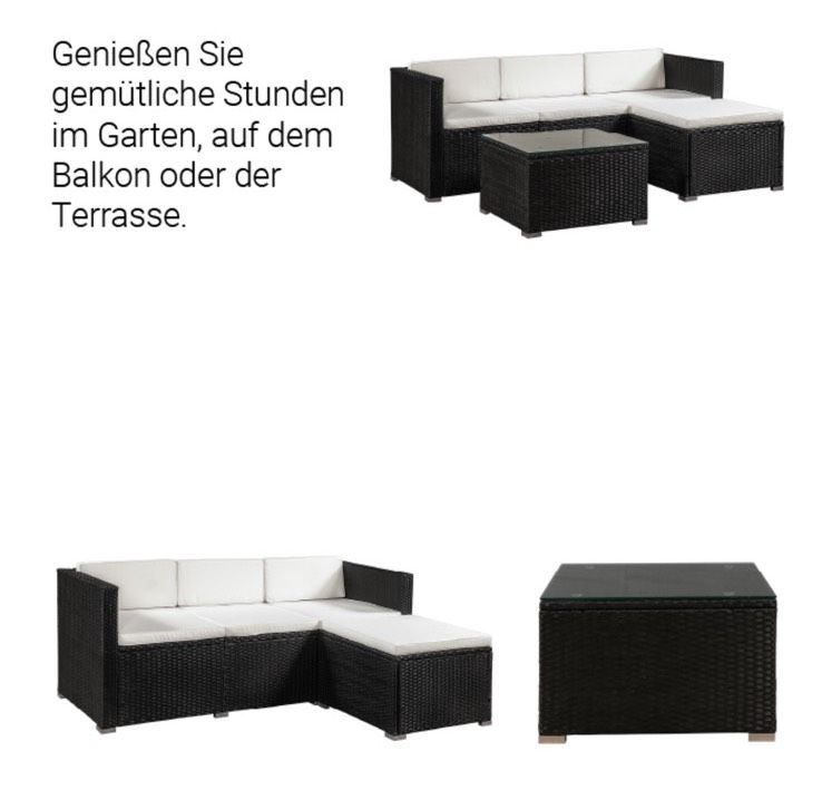 Juskys Polyrattan Lounge Möbel für 4 Personen mit Tisch & Kissen in Großpösna