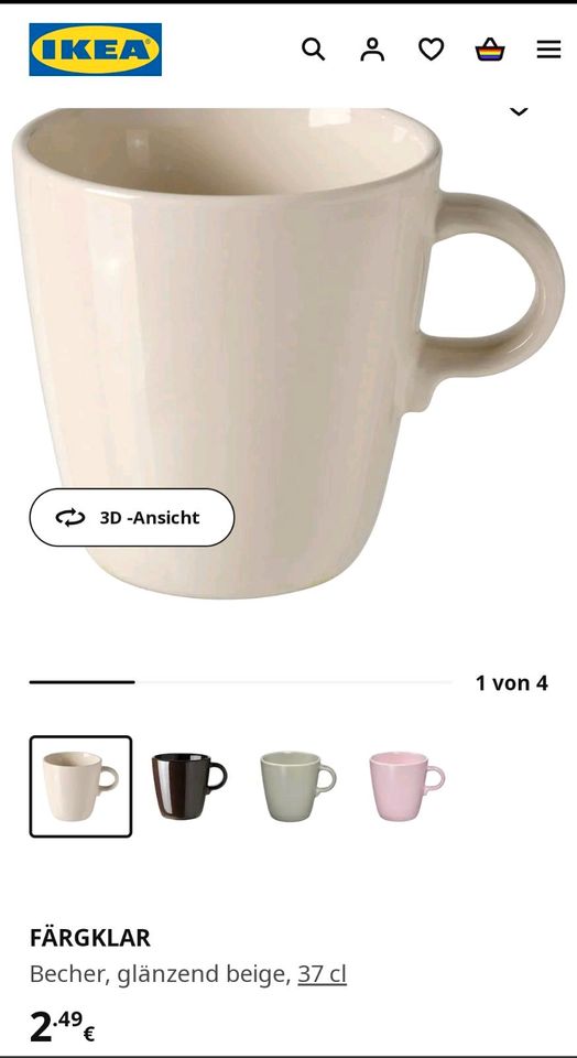 3x Ikea Tasse FÄRGKLAR Becher glänzend beige 37 cl in Düsseldorf