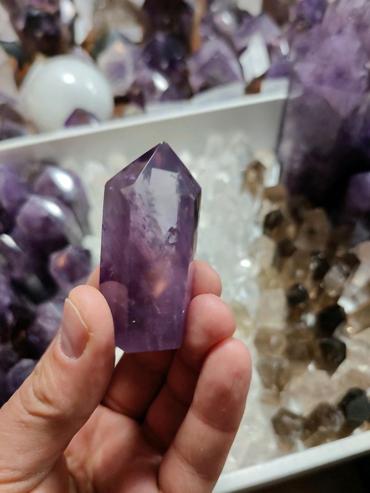 Klare Spitzen (poliert) Bergkristall, Rauchquarz, sowie Amethyst in Schnaittenbach