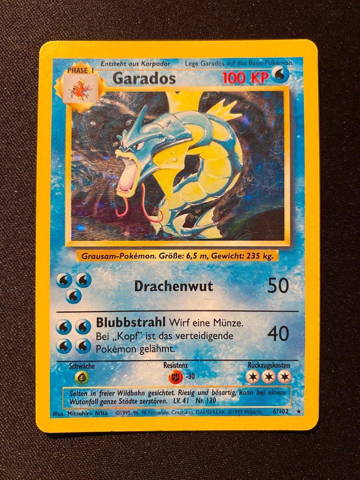 Garados Pokemon Sammelkarte holo 6/102 Original von 1999 in Hamburg