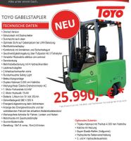 Toyo Elektro - Gabelstapler E18S 3-Rad Lithium Duplex / Triplex Niedersachsen - Gifhorn Vorschau