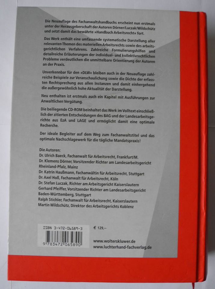 Handbuch des Fachanwalts Arbeitsrecht; Dörner, Luczak, Wildschütz in Neustadt an der Weinstraße