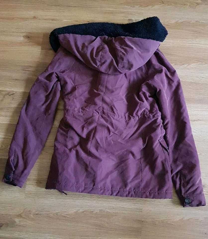 Review Winter Mantel Jacke Teddyfell Bordeaux Rot S 36/38 Kaputze in Wuppertal