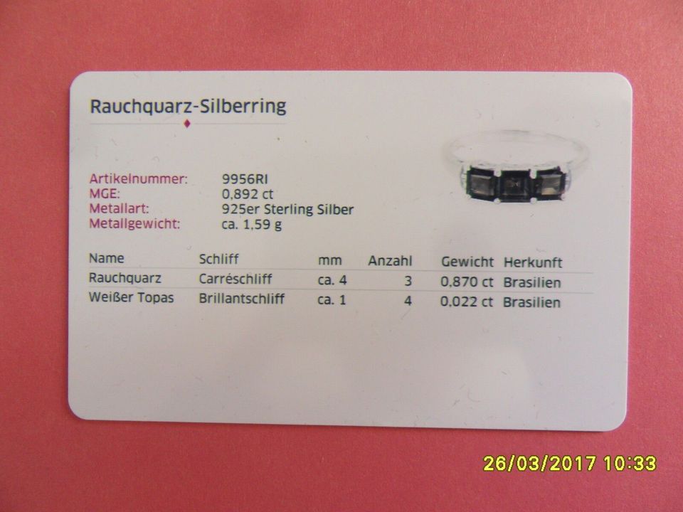 Rauchquarz - Ring, Gr. 17, 925er Sterlingsilber, Triologie in Bad Langensalza