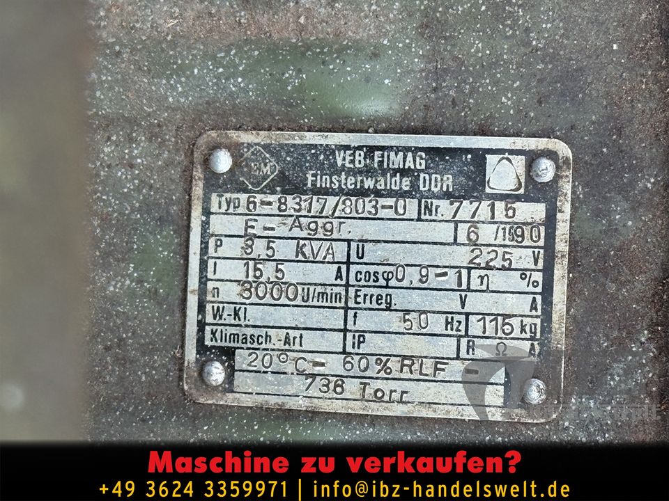 Stromaggregat Stromgenerator VEB Fimag EGK 3,5 DDR 3,5 KVA in Ohrdruf