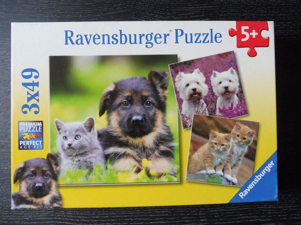 RAVENSBURGER Puzzle Set 3 x 49 Hunde Katzen,L B 21 c m,Welpe Baby in Bochum