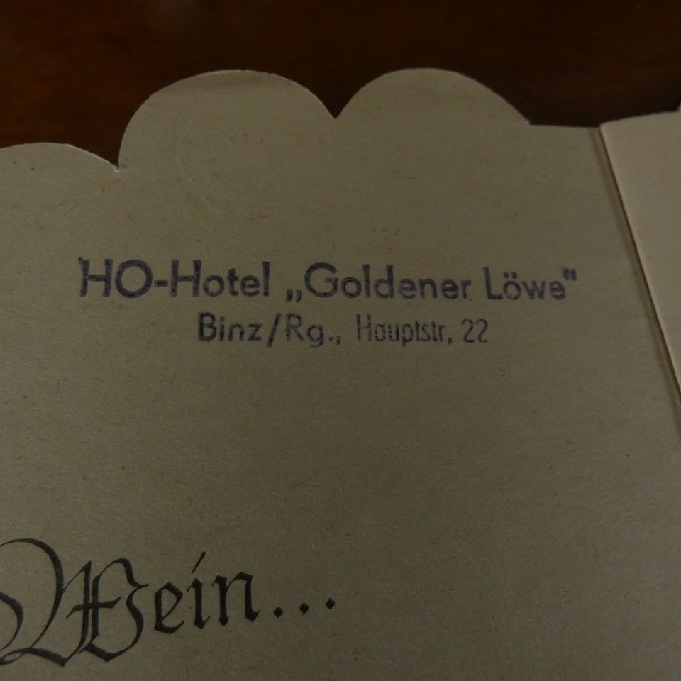 alte Speisekarte,HO Hotel Goldener Löwe,Binz/ Rügen in Bad Langensalza
