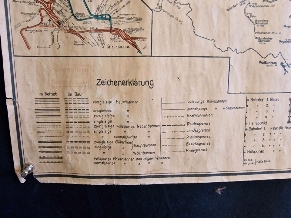 Alte Übersichtskarte des Reichsbahndirektionbezirk Mainz von 1937 in Heusweiler